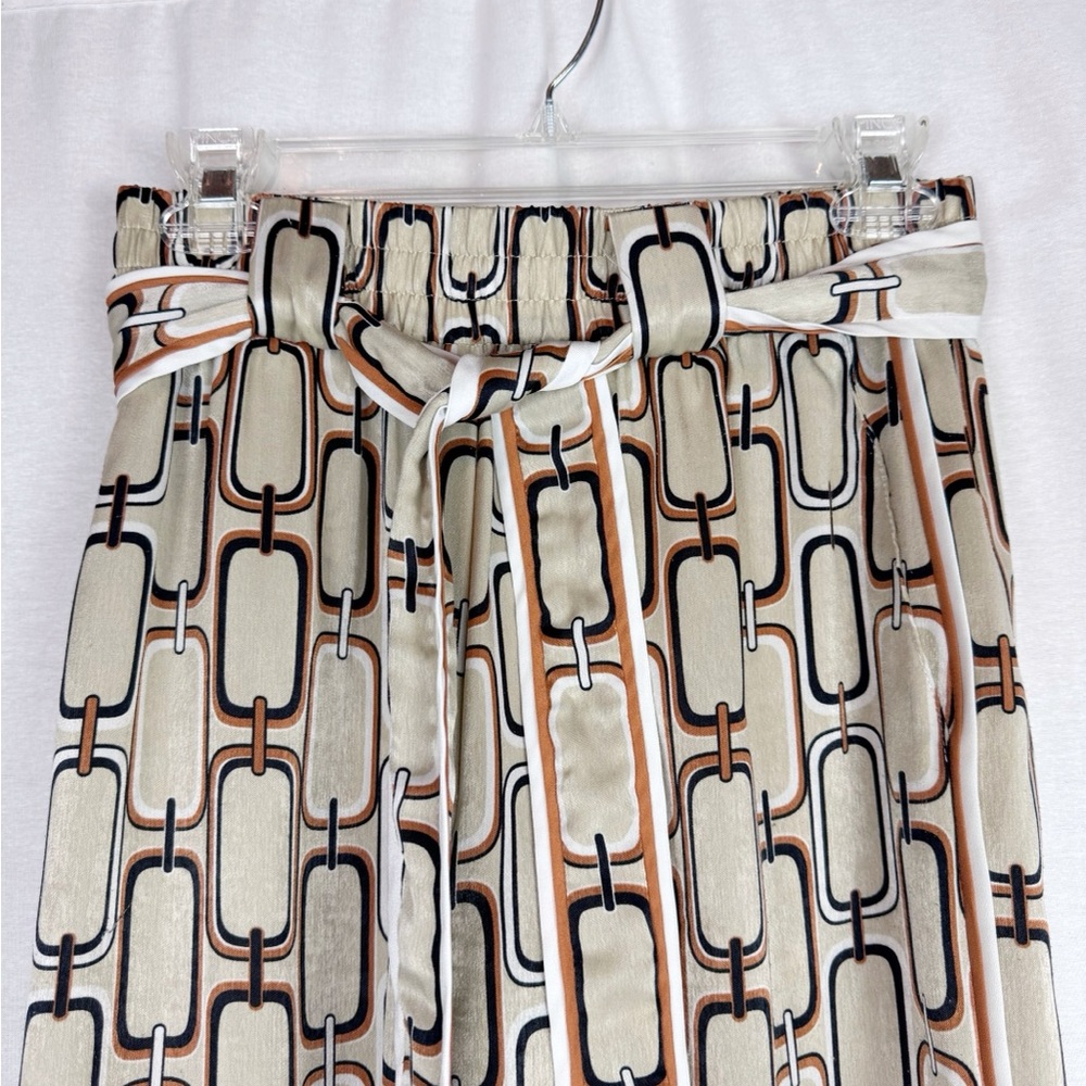 ALEXIS Tan Chain Link Print Lionel Belted Satin Pants with Tie Size Small - Picture 4 of 8